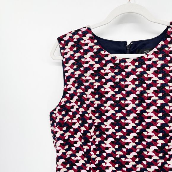 J. Crew Sheath Portfolio Dress Size 14 Red Geo Print Sleeveless Lined Career - Picture 3 of 12